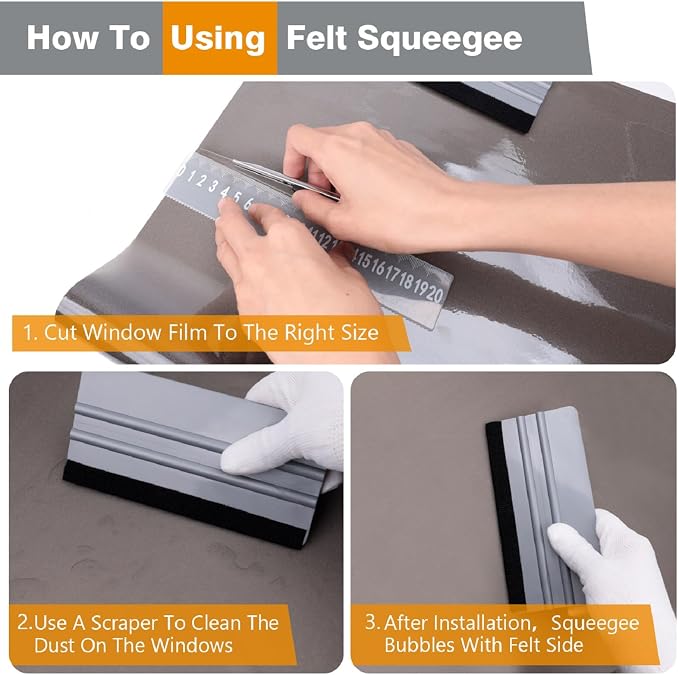 KESPEN Window Felt Squeegee, Vinyl Scraper for Window Privacy Film and Car Glass, Tint Squeegee Installation Tool Protection Scratches Film Soothing, 5.9 * 3.1 Inch, Grey
