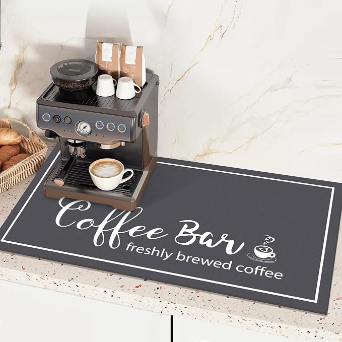 Findosom Dish Drying Mat, 16"x 24" Super Absorbent & Hide Stain Coffee Mat, Cuttable Drying Mat for Kitchen Counter, Coffee Bar Accessories, Under Dish Rack, Coffee Maker, Espresso Machine, DarkGrey