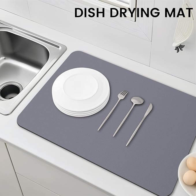 WISELIFE Dish Drying Mat Super Absorbent Drying Mat Large Dish Drying Mats for Kitchen Counter Easy Clean Dish Mat Kitchen Drying Mat16"x 24" Classic Grey