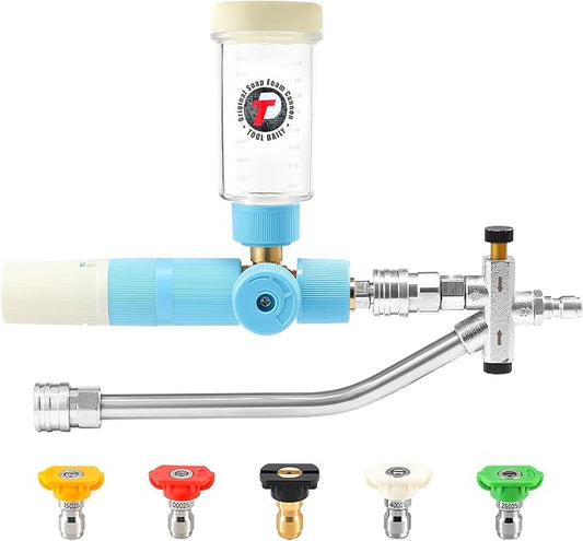 Tool Daily Mini Foam Cannon with Dual Connector, 5 Power Washer Tips | Original Soap Foam Cannon for Car Washing, 1/4" Quick Connect, 3600 PSI