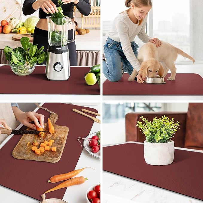 WISELIFE Dish Drying Mat Super Absorbent Drying Mat Large Dish Drying Mats for Kitchen Counter Easy Clean Dish Mat Kitchen Drying Mat18"x 36" Classic Red