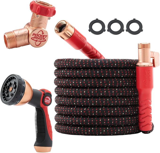 Pocket Hose Ballistic 75 FT Expandable Garden Hose, No-Kink, As Seen on TV | Anti-burst sleeve reinforced with bulletproof fiber, 360° swiveling pocket pivot connector, lightweight compact design