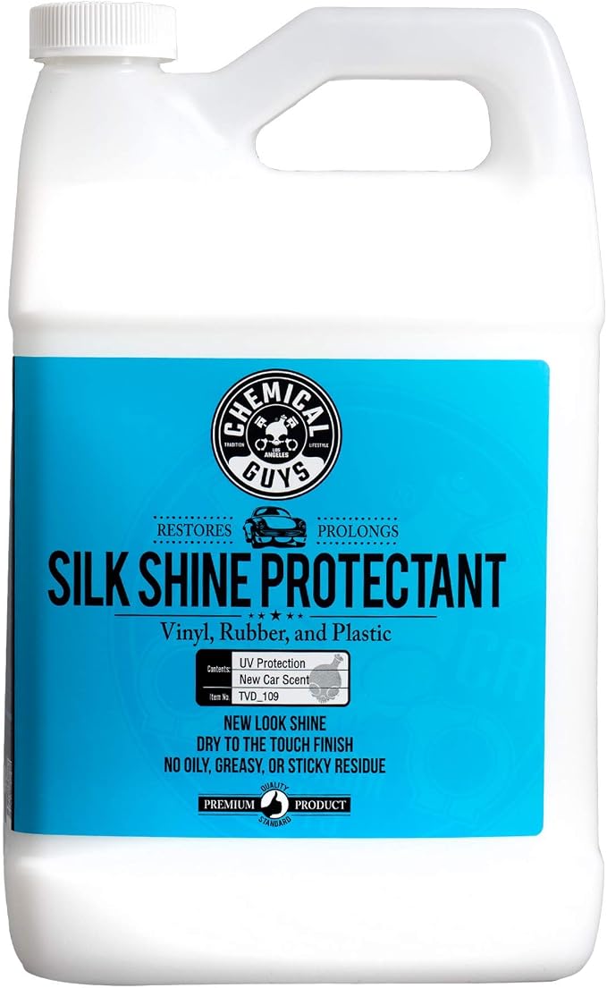 Chemical Guys, Silk Shine Vinyl & Trim Dressing, Non-Greasy Satin, 1 Gallon | Dries to a natural satin look with no greasy sling, works indoors and out on dashboards, door panels, bumpers and tires