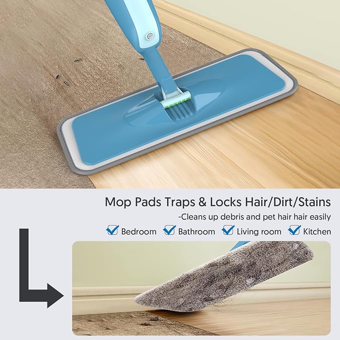 Spray Mops for Hardwood Floor Cleaning: MEXERRIS Wet Mops with 2 Bottles - Floor Mop with 4 Reusable Washable Pads for Swiffer Powermop - Dust Dry Mops with Spray for Laminate Wood Vinyl Tiles
