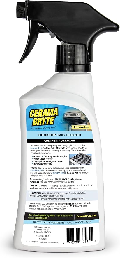 Cerama Bryte Daily Cooktop Cleaner, 16 oz & 2 Cleaning Pads Kit