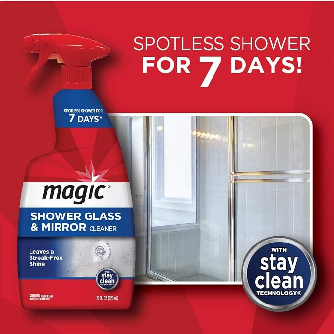 MAGIC Shower Glass and Mirror Cleaner Spray Bundle, Fog & Streak Free, Removes Soap Scum, Rust Stains, Fingerprints, Dirt, and Hard Water, Perfect for Shower Doors, Window, Glass Surfaces, 28 Fl Oz