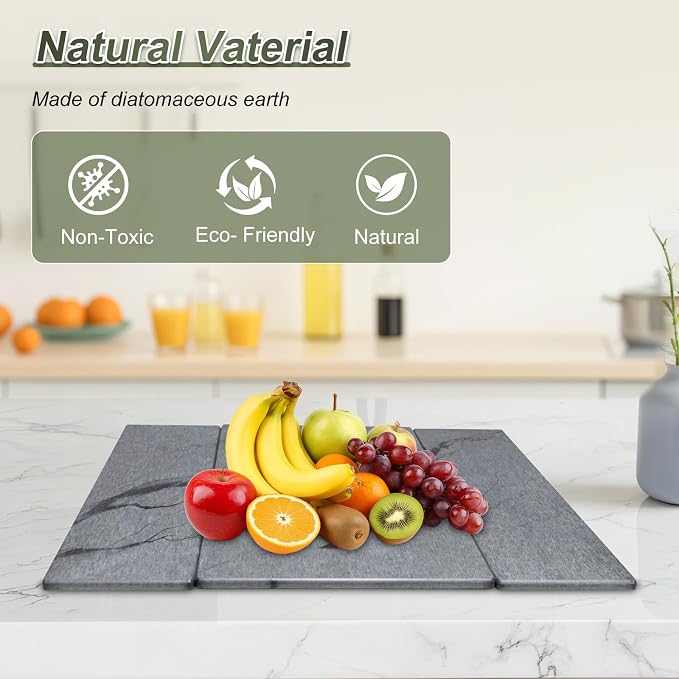 Dish Drying Mat Large Stone Dish Drying Mat For Kitchen Counter Collapsible Quick-Drying Sleek Diatomaceous Versatile Stone Drying Mats For Cups Dishes Bottles Marble (gray, 16"×19")