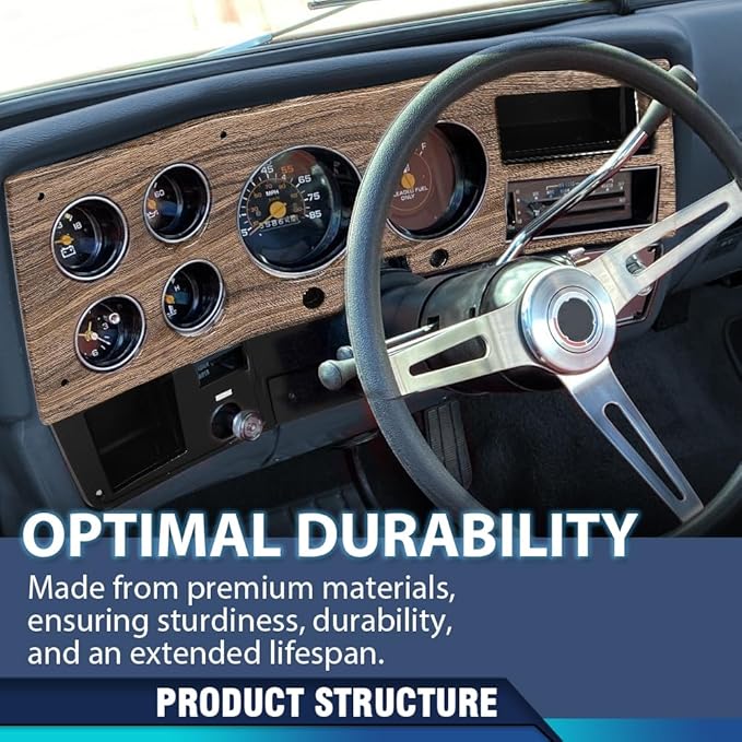 PIT66 Dash Bezel Gauge Cluster Cover Fit Chevy GMC Pickup Truck 1975-1980 | Instrument Panel Trim Replacement Fit Chevy GMC Pickup Trucks 1975-1980, Woodgrain & Black Finish, Fits Models Without AC