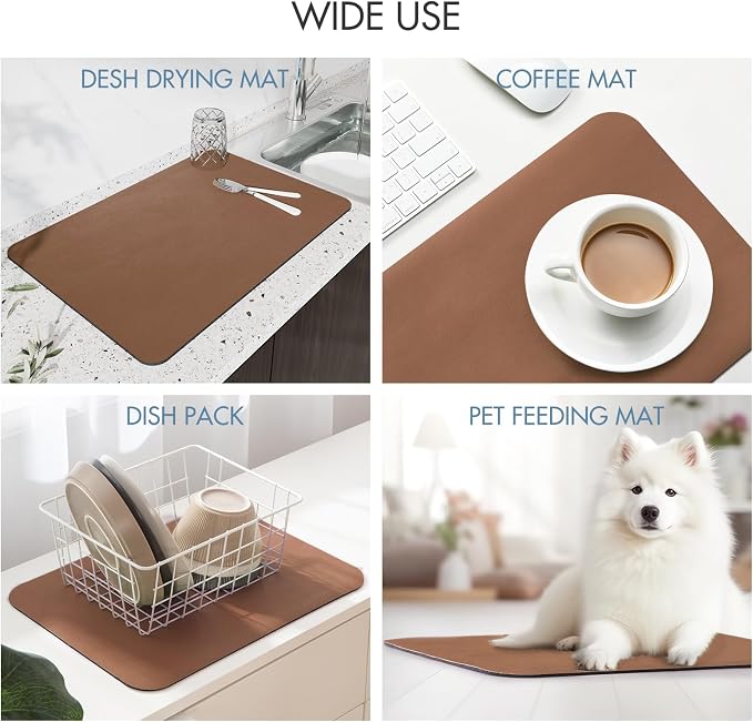 Drying Mat for Kitchen Countertops, Coffee Mat Hide Stain Rubber Backed Absorbent Dish Drying Mat