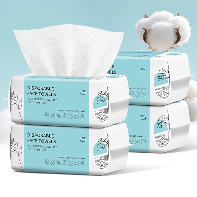 Face Towels, Disposable Face Towel 400 Count, Makeup Remover Dry Wipes, Soft Cotton Dry Wipes Facial Cloths Towelettes for Washing and Drying, Facial Tissue for Cleansing, Skincare