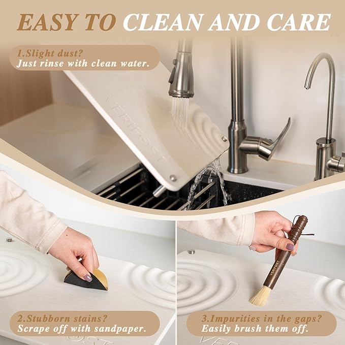 Pearl White 2PCs Large Drying Stone for Kitchen Counter, Stone Dish Drying Mat for Kitchen Counter, Quick Dry Mat with Non-slip Feet