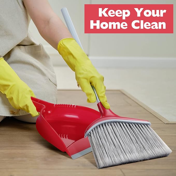 Meanplan 2 Pcs Angle Broom and Dustpan Combo Set for School Classroom 54'' Outdoor Indoor Cleaning Broom Commercial Broom with Step-on Dustpan for Home Kitchen Office Floor Dirt Dust Hair Cleaning