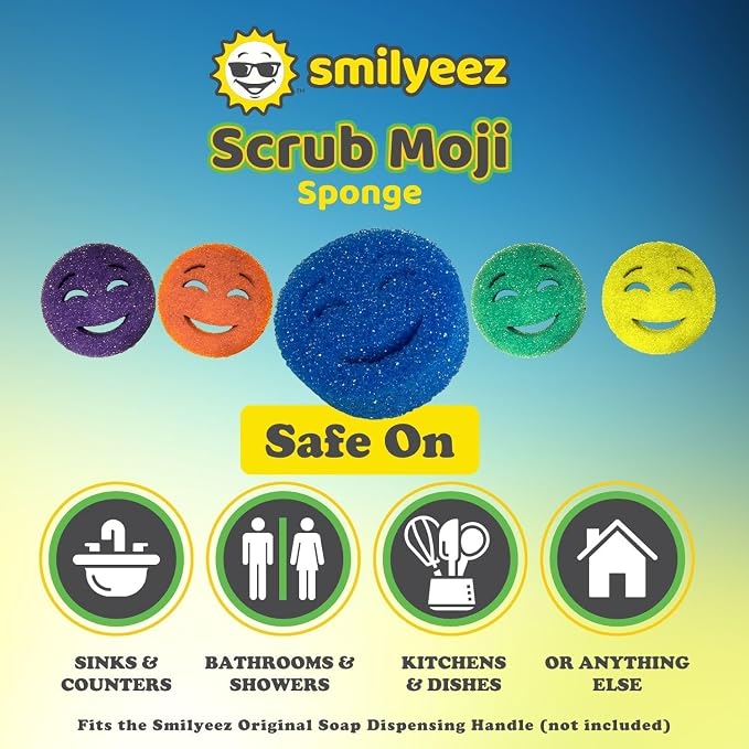 The Original Scrub Moji Scrubbing Sponge by Smilyeez (Set of 3) - Orange- Temperature-Responsive Polymer Foam, Stain and Odor Resistant, Ideal for Kitchen and Bathroom Cleaning