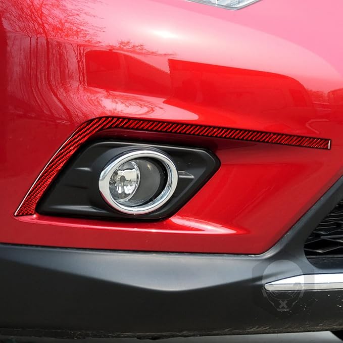 Red Real Carbon Fiber Trim for Nissan Rogue Accessories | for 2014 2015 2016 S SL SV Fog Light Eyebrows Eyelids Sticker Exterior Thick Overlay Decal