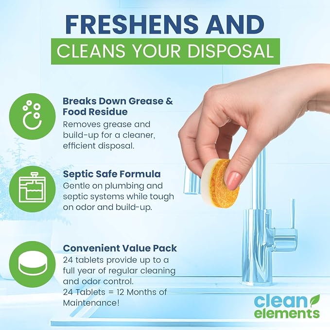 Garbage Disposal Cleaner Deodorizer Tablets – 24 Pack XL Foaming Citrus Cleaning Tablet - Sink Drain Disposer Garburator Freshener Odor Eliminator Grease Remover Septic Safe - 1 Year Supply