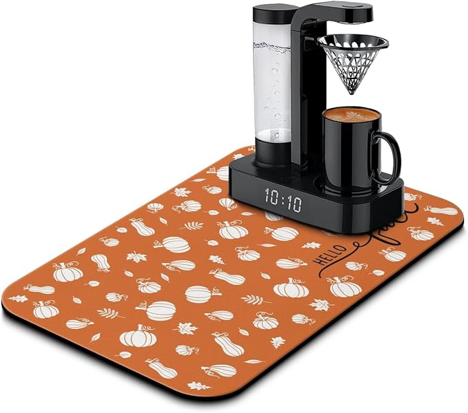 Fun Coffee Mat 19inx12in,Coffee Bar Mat for Countertops,Absorbent Hide Stain Anti-Slip Coffee Bar Accessories Fit Under Coffee Machine Mat,dish Drying Mats for Kitchen