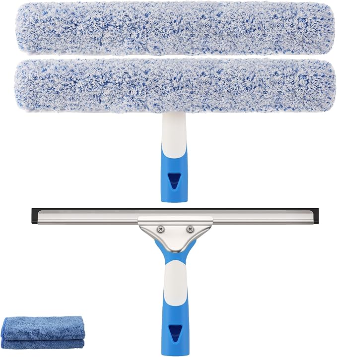 Mitclear Professional Window Cleaning Kit 14IN, Windows Cleaner Tool with Silicone Squeegee, Microfiber Scrubber & Cloth, Window Washing Equipment or Home Shower Glass Doors Car Windshield
