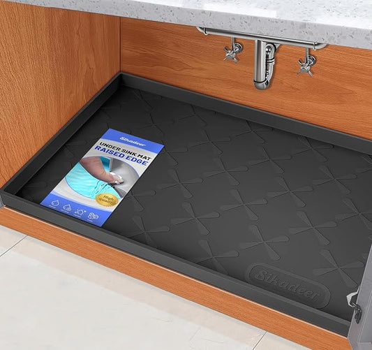 SIKADEER 25" x 22" Under Sink Mat Waterproof, Silicone Mat Kitchen Drawer Shelf and Cabinet Liner, Sink Protector for Kitchen Organizers and Storage, Boot Tray Pet Food Mats