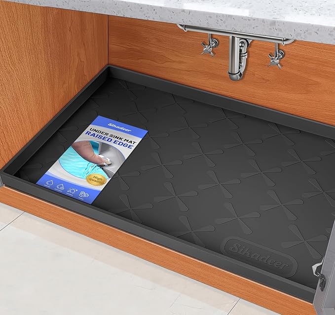 SIKADEER 28" x 19" Under Sink Mat Waterproof, Silicone Mat Kitchen Drawer Shelf and Cabinet Liner, Sink Protector for Kitchen Organizers and Storage, Boot Tray Pet Food Mats