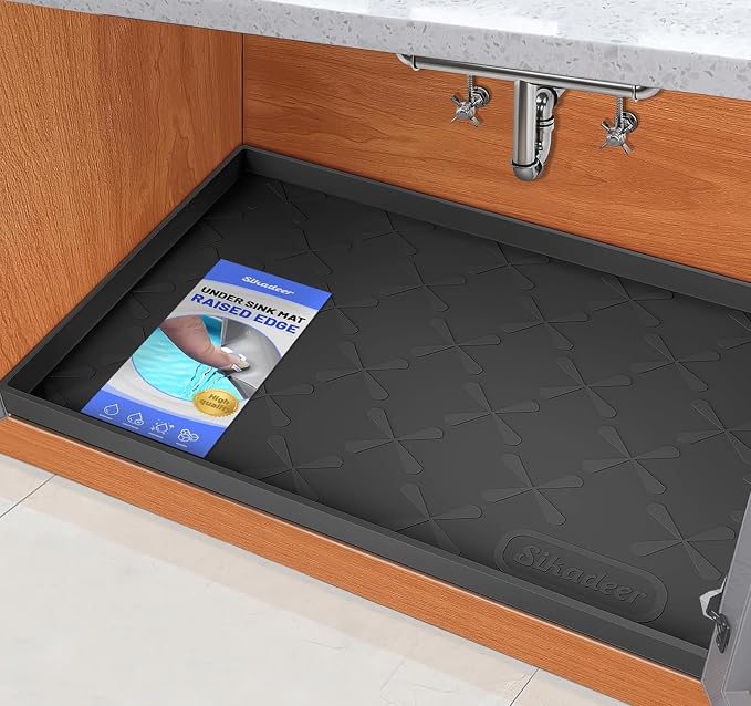 SIKADEER Silicone Under Sink Mats for Kitchen Waterproof 34" x 22", Raised Edge Cabinet Protector Shelf Liner, Pet Feeding Mat Boot Tray Home Organizers and Storage Kitchen Essentials