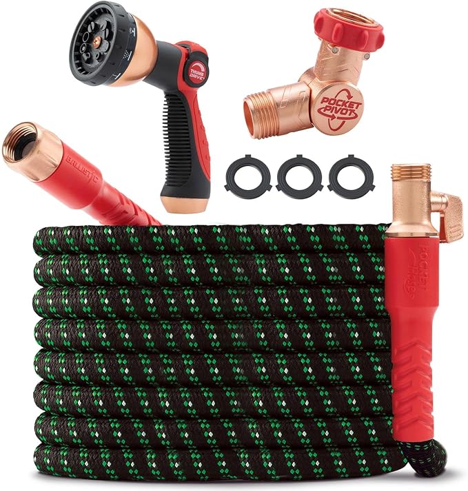 Pocket Hose Ballistic Double UV Edition 100 FT Expandable Garden Hose w/Pocket Pivot Swivel Connector, Anti-Burst Sleeve Reinforced w/Bulletproof Fiber, Lightweight, No-Kink, Compact, AS SEEN ON TV