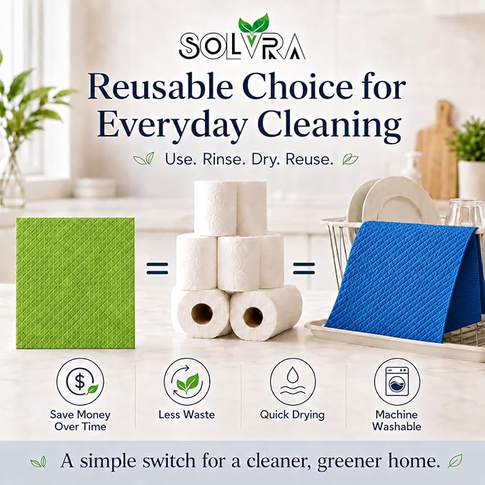 10 PCS Swedish Dishcloths for Kitchen Multicolor, German Cellulose 70% Cellulose 30% Cotton, Ultra Absorbent Reusable Eco Friendly Cleaning Cloth, 100% Biodegradable Paper Towel Alternative, Odor Free
