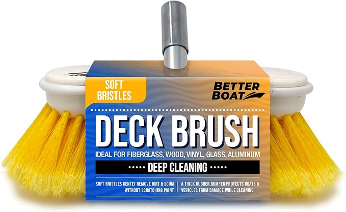 Soft Boat Deck Brush, Heavy-Duty Marine Brush Head, 8" Bristle with Bumper, 3/4" Thread Handle, for RV, Truck, and Auto Cleaning