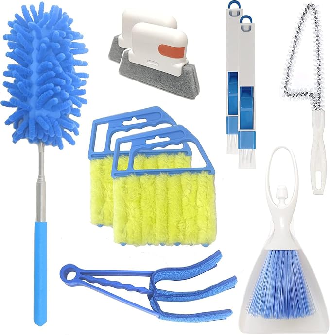 10 Pcs Venetian Window Blind Cleaner Duster Tool Set, Mini Blind Cleaner Duster Brush, Hand Held Air Conditioner Shutters Duster, Dirt Cleaner for Blind, Fan, Air Conditioner, Window Groove Gap (Blue)