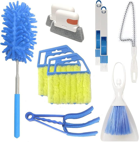 10 Pcs Venetian Window Blind Cleaner Duster Tool Set, Mini Blind Cleaner Duster Brush, Hand Held Air Conditioner Shutters Duster, Dirt Cleaner for Blind, Fan, Air Conditioner, Window Groove Gap (Blue)