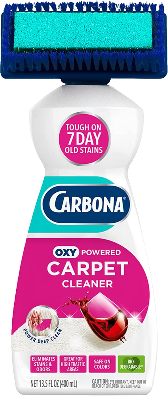 Carbona 2-in-1 Oxy-Powered Carpet Cleaner (13.5 Fl Oz), Spot Cleaner with Dual Sponge & Bristle Applicator for Targeted Cleaning, Fast Formula