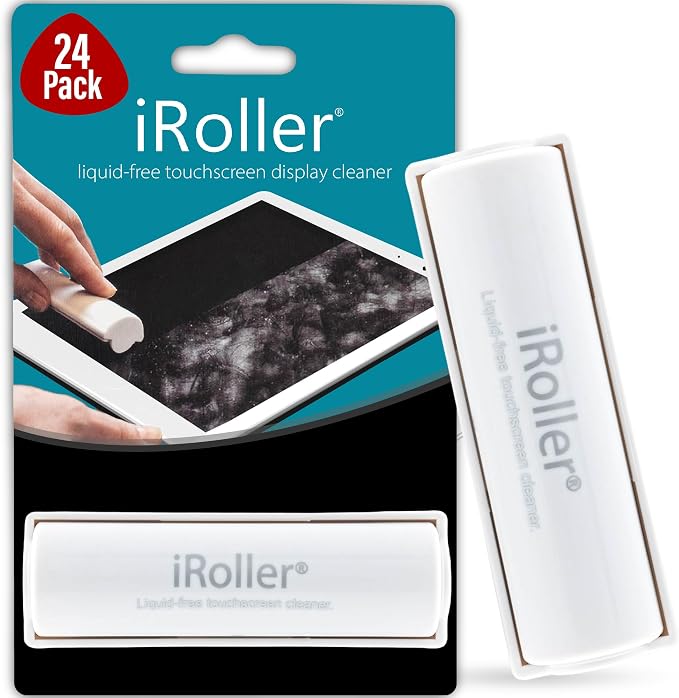 Screen Cleaner by iRoller - Pack of 24 - No Need for Spray or Wipes, Liquid Free - Reusable & Washable -Portable iPad Screen Cleaner for Touchscreen- Ideal for Phone, iPhone, MacBook, Monitor - 3.5"