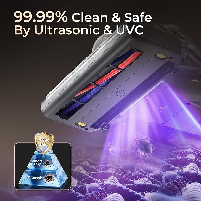 Jimmy BX7 Pro Mattress Vacuum Cleaner, Bed Vacuum Cleaner with UV-C & Ultrasonic & 5s Quick Heating, 16Kpa Suction 480W Handheld Vacuums for Dust & Pet Hair with HEPA(Gray, Corded)