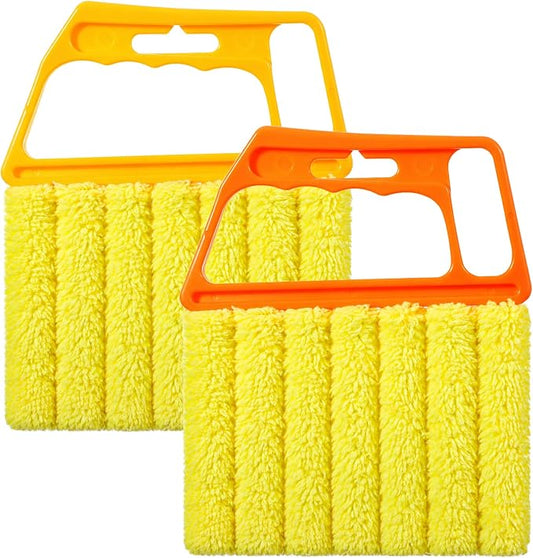 2 Pcs Blind Duster for Wood Blinds, 7-Finger Blind Cleaner Duster Tool | with Microfiber, Effortless Dusting for Tight Slats (Orange and Yellow)