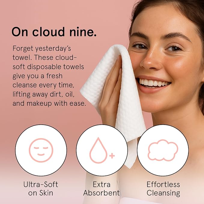 grace & stella Face Towels Disposable - Travel Essentials - Ultra-Soft & Absorbent Face Wipes Towelettes - XL Facial Towels for Cleansing & Makeup Removal - Lint-Free Facial Tissue - Vegan (60 Count)