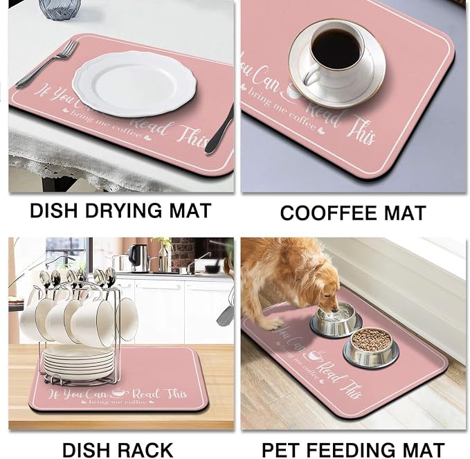 Coffee Bar Mat for Countertops 18inx24in,Absorbent Hide Stain Anti-Slip Cafe Bar Accessories Fit Under Coffee Machine Mat,dish drying mats for kitchen
