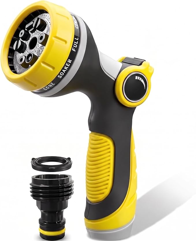 Garden Hose Nozzle Thumb Control with 10 Spray Patterns Water Hose Sprayer | Leak Proof On Off Valve Water Hose Nozzle Sprayer,One Hand Operation,Non-Slip Grip for Plants & Lawn Watering,Car&Pet Washing
