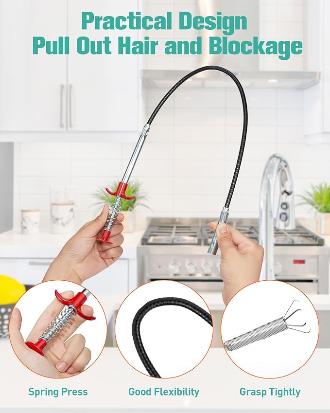 Oanie 7 Pack 25inch Drain Clog Remover Tool, Cleaner Hair Clog Remover(6pcs), Cleaner Sticks to Drain Hair Clog for Remover(1pcs), Sink Snake for Shower Kitchen Sink Bath Tub Bathroom(6+1)