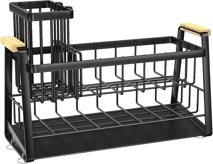 Housolution Sink Caddy Organizer, 2-Tier Sponge Holder for Kitchen Sink with Flexible High Brush Holder, Kitchen Countertop Storage Accessories, Soap Dispenser Organizer, Rustproof