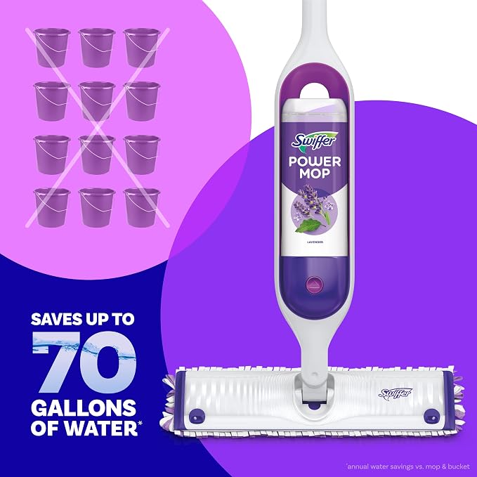 Swiffer Power Mop Refill Pack, Floor Cleaner for Mopping Tile, Vinyl, Laminate, Wood in Home, Bathroom, Kitchen, All Purpose Multi-Surface Cleaning, 5 Pads + 1 Lavender Solution, Pack of 4