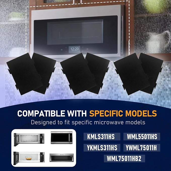 6-Pack Microwave Charcoal Filters Compatible with Whirlpool W11282981, Fits KMLS311HS, WML55011HS, YKMLS311HS, YWML75011H, Whirlpool Microwave Filter Replacement