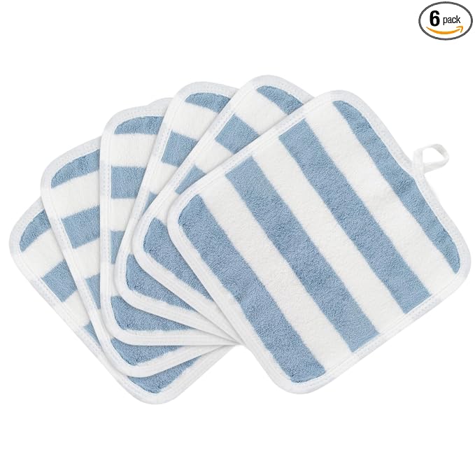 SINLAND Microfiber Facial Cloths Fast Drying Washcloth 8inch x 8inch Absorbent Face Wash Cloth Soft Makeup Remover Cloths