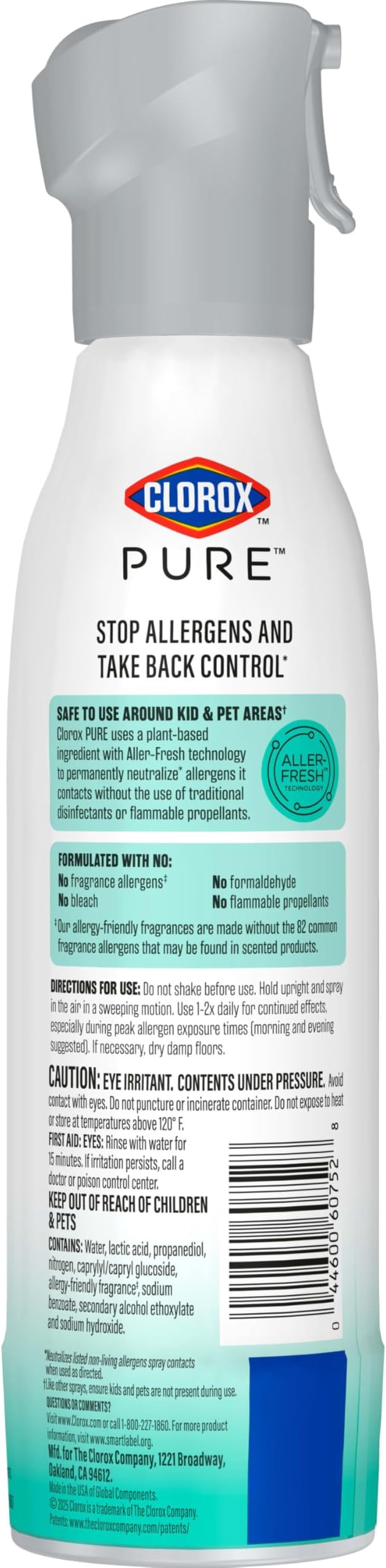 Clorox PURE Allergen Neutralizer Daily Air Spray, Clean Breeze, 8 Ounces