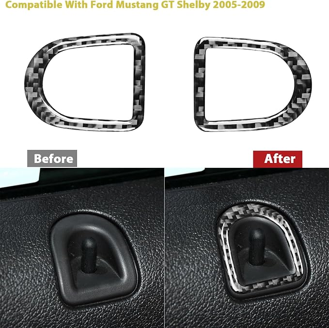 Real Carbon Fiber Trim for Ford Mustang GT Shelby Accessories | for 2005 2006 2007 2008 2009，Inner Door Lock Pin Knob Cover，Thick Overlay Sticker Decal