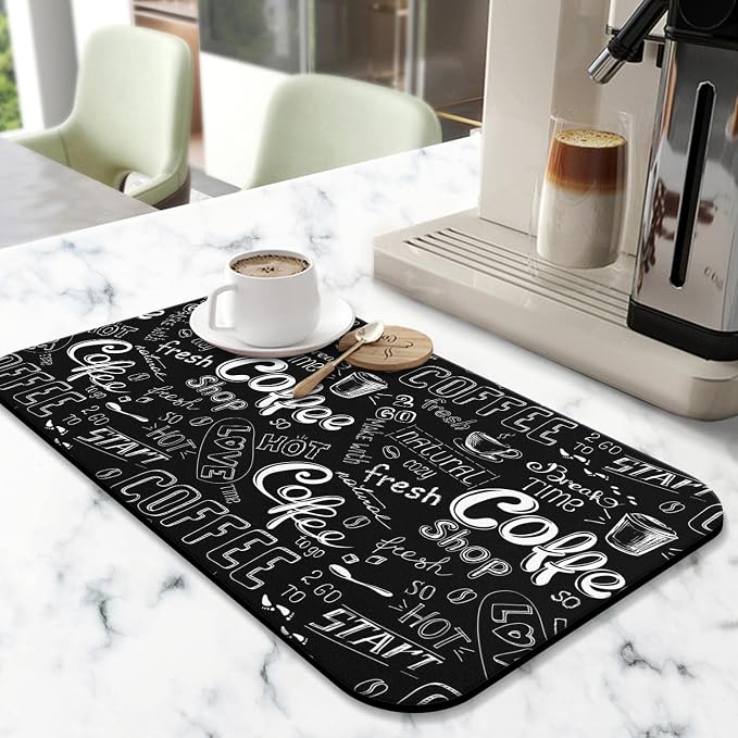 Super Absorbent Anti-Slip Silicone Dish Drying Mats for Kitchen Counter - Draining Pad Decor Gift - Fit Coffee Maker, Espresso Machine - 19inx12in