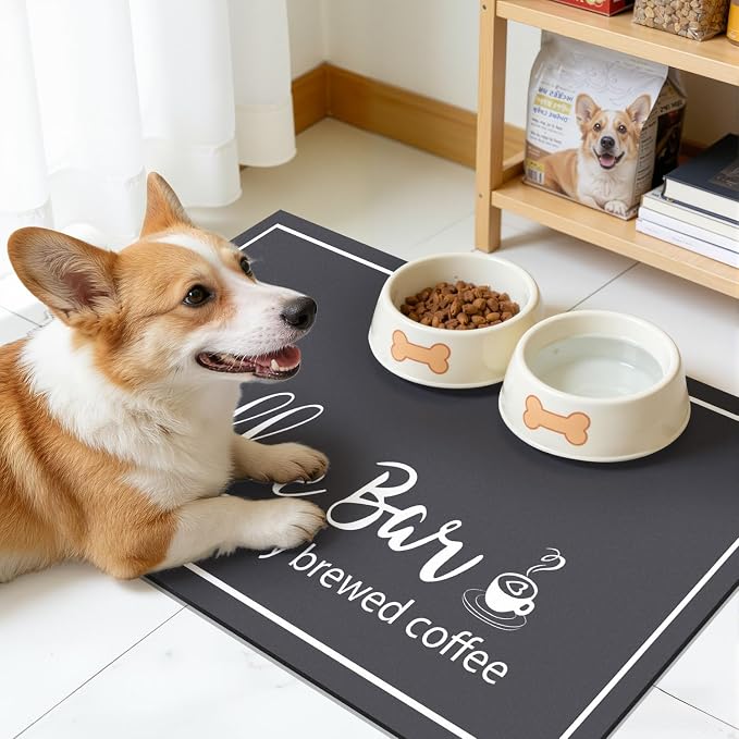 Findosom Dish Drying Mat, 17"x 32" Super Absorbent & Hide Stain Coffee Mat, Cuttable Drying Mat for Kitchen Counter, Coffee Bar Accessories, Under Dish Rack, Coffee Maker, Espresso Machine, DarkGrey