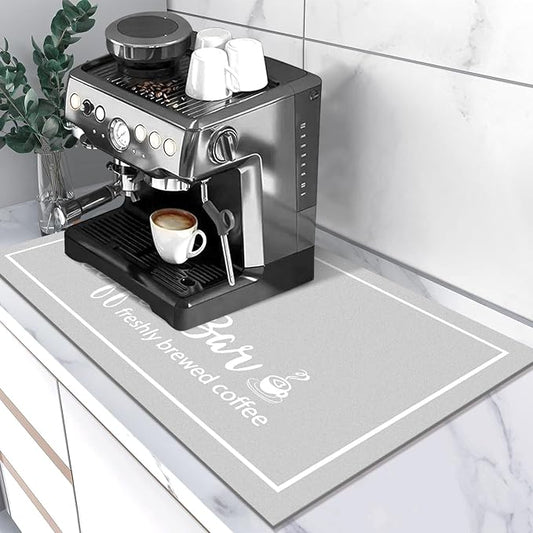 Findosom Dish Drying Mat, 16"x 24" Super Absorbent & Hide Stain Coffee Mat, Cuttable Drying Mat for Kitchen Counter, Coffee Bar Accessories, Under Dish Rack, Coffee Maker, Espresso Machine, LightGrey
