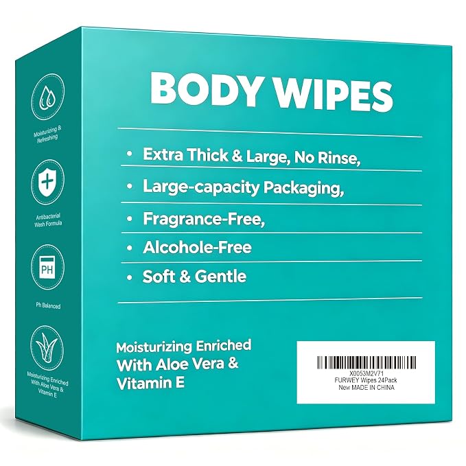 XL No-Rinse Body Wipes for Adults –24 Packs (240 Total) – Oversized, Extra Thick, and Shower-Fresh – Soft, Gentle & Disposable – For Men, Women, and Seniors – Ideal for Camping & Travel（Do Not Flush）