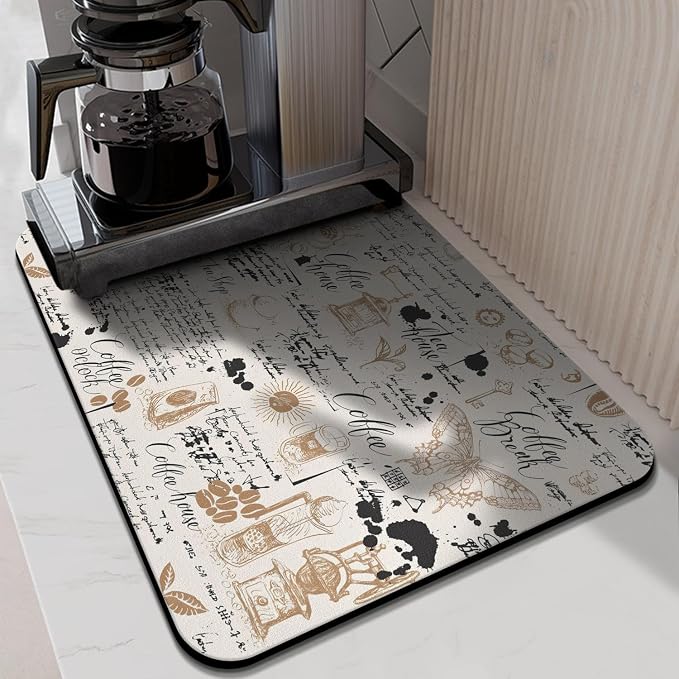 Absorbent Coffee Bar Mat - 24inx18in, Anti-Slip, Fits Under Coffee Machine, Dish Drying Mat for Countertops