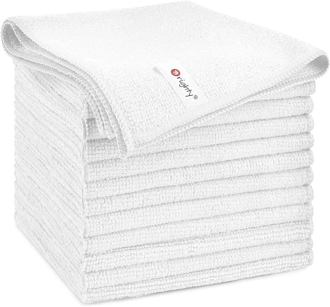 Orighty Microfiber Cleaning Cloth, Cleaning Rags, 12 Pack, 12x11 in, White | Microfiber Towels for Cars, Soft Highly Absorbent Rag, Lint Free Cloths for Car Care, House, Kitchen
