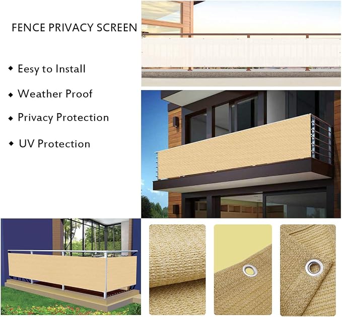 LOVE STORY 3.3' x 19.7' Balcony Privacy Screen Cover for Apartment, Sand | HDPE Fabric, 95% UV Block, Fence Cover for Patio Deck, Railing Screen for Porch, Privacy Protective, Custom Size Available